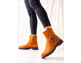 Dizajnové dámske oranžové  členkové topánky na plochom podpätku
