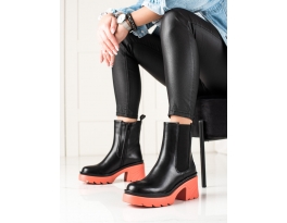 Exkluzívne čierne  členkové topánky dámske na širokom podpätku