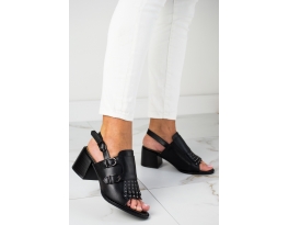 Luxusní dámské černé  sandály na širokém podpatku