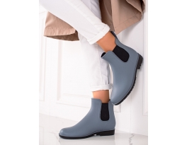 Designové  gumáky šedo-stříbrné dámské na plochém podpatku