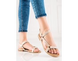 Klasické dámské zlaté  sandály bez podpatku