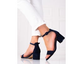 Módní dámské modré  sandály na širokém podpatku