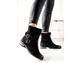 Exkluzívní  kotníčkové boty černé dámské na plochém podpatku