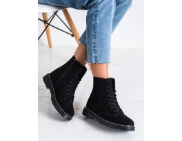 Jedinečné  kotníčkové boty černé dámské bez podpatku
