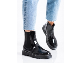 Komfortní černé  kotníčkové boty dámské bez podpatku