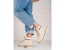 Luxusní hnědé dámské  kotníčkové boty na plochém podpatku