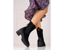 Trendy  kotníčkové boty dámské černé na širokém podpatku