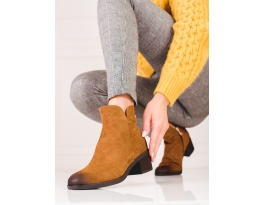 Výborné  kotníčkové boty dámské hnědé na širokém podpatku