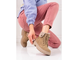 Exkluzívní  kotníčkové boty dámské hnědé na plochém podpatku
