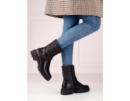 Moderní dámské  kotníčkové boty černé na plochém podpatku
