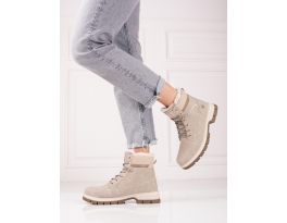 Moderní dámské hnědé  kotníčkové boty na plochém podpatku