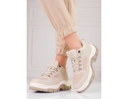 Moderní dámské  kotníčkové boty hnědé na plochém podpatku
