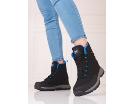 Zajímavé černé  trekingové boty dámské bez podpatku