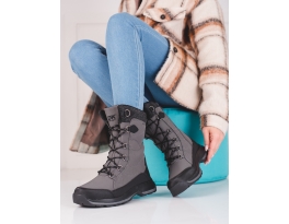 Designové  trekingové boty šedo-stříbrné dámské bez podpatku
