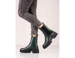 Komfortní dámské zelené  kotníčkové boty na plochém podpatku