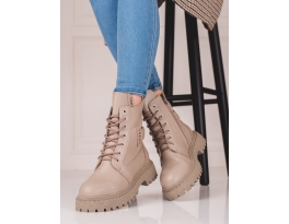 Klasické  kotníčkové boty hnědé dámské na plochém podpatku