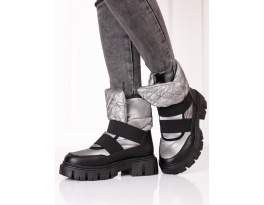 Trendy  sněhule dámské šedo-stříbrné bez podpatku