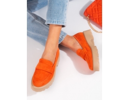 Designové dámské  polobotky oranžové na plochém podpatku