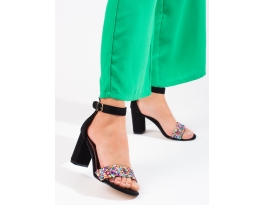 Trendy  sandále dámske čierne na širokom podpätku