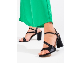 Luxusné čierne  sandále dámske na širokom podpätku