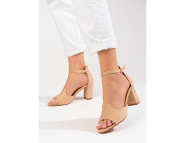 Luxusní dámské  sandály hnědé na širokém podpatku