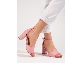 Módní  sandály dámské růžové na širokém podpatku
