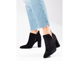 Trendy dámské  kotníčkové boty černé na širokém podpatku