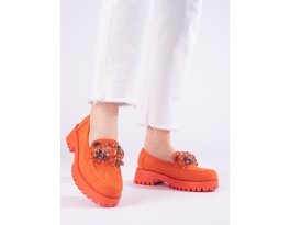 Trendy oranžové dámské  mokasíny bez podpatku