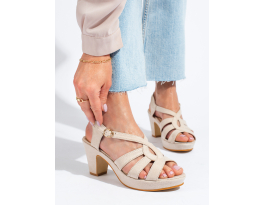 Klasické dámské hnědé  sandály na širokém podpatku