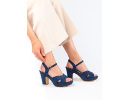 Pohodlné dámské tmavě modré  sandály na širokém podpatku