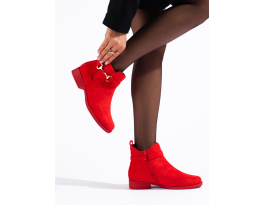 Stylové červené  kotníčkové boty dámské na plochém podpatku