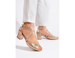 Luxusní zlaté dámské  sandály na širokém podpatku