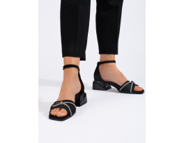 Módní černé  sandály dámské na širokém podpatku