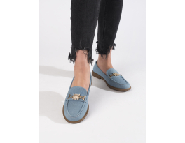 Komfortní  mokasíny modré dámské na plochém podpatku