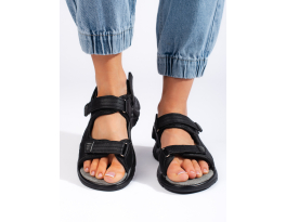 Trendy dámské  sandály černé na plochém podpatku